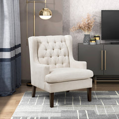 1pc Accent Chair Button-Tufted Beige Fabric Upholstery Foam Cushion Seat Living Room Furniture