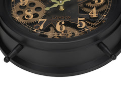 Clocks, 12" Round, Gear Mechanism, Table Clock, Brown, Transitional