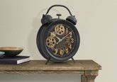 Clocks, 12" Round, Gear Mechanism, Table Clock, Brown, Transitional