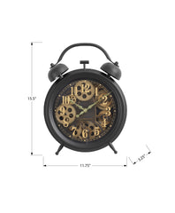 Clocks, 12" Round, Gear Mechanism, Table Clock, Brown, Transitional