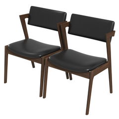 Edwin Mid Century Modern Kitchen Dining Chair (Set of 2)- Black Vegan Leather, Solid Wood, 31.3"H x 20.9"W x 22.2"D for Kitchen and Dining Room