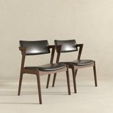Edwin Mid Century Modern Kitchen Dining Chair (Set of 2)- Black Vegan Leather, Solid Wood, 31.3"H x 20.9"W x 22.2"D for Kitchen and Dining Room