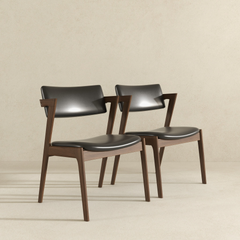 Edwin Mid Century Modern Kitchen Dining Chair (Set of 2)- Black Vegan Leather, Solid Wood, 31.3"H x 20.9"W x 22.2"D for Kitchen and Dining Room