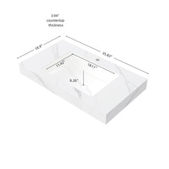 36" MURI Carrara White Sintered Stone Countertop and Undermount Ceramic Basin with One Standard Pre-drilled Faucet Hole, NO Cabinet, NO Faucet and Sink Cover