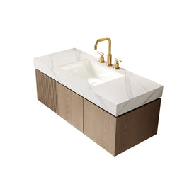 48" MURI Carrara White Sintered Stone Countertop and Undermount Ceramic Basin with Three Standard Pre-drilled Faucet Holes, NO Cabinet, NO Faucet and Sink Cover