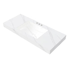 48" MURI Carrara White Sintered Stone Countertop and Undermount Ceramic Basin with Three Standard Pre-drilled Faucet Holes, NO Cabinet, NO Faucet and Sink Cover