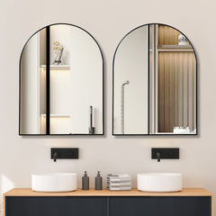 30x40 Inch Black Metal Framed Arched Bathrrom Mirror for Wall.