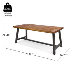 Carlie Outdoor Sandblast Finished Dining Table with Rustic Metal Finished Iron Legs