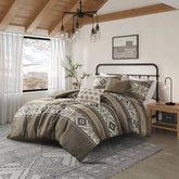 5 Piece Stripe Herringbone Comforter Set with Throw Pillows Brown King/Cal King