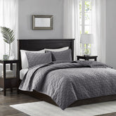 3 Piece Velvet Quilt Set Grey Full/Queen