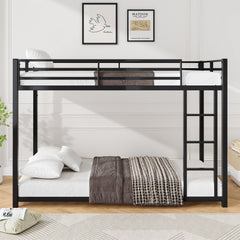 Twin Over Twin Metal Bunk Bed, Low Bunk Bed with Ladder, Bed Frame,Black, Sturdy Steel Construction, Safe Design, Easy Assembly, 350lb Upper Bed Capacity, 500lb Lower Bed Capacity