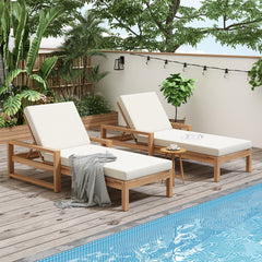 TREXM Outdoor Lounge Chairs Set of 2, 5-Position Chaise Lounge Outdoor, Patio Chaise Lounge with Cushion & Adjustable Backrest, Pool Lounge Chairs Set of 2 for Backyard, Deck, and Lawn, Light Teak