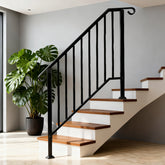 4 Step Galvanized Steel Hand Rails for Outdoor Steps – Curved Ends and Safety Balusters Exterior Railing for Porch, Deck, or Indoor Stairs, Complete Installation Kit