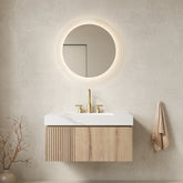 MURI 36" Bathroom Vanity&Sink, Floating Plywood Storage Cabinet with Drawer&Door, Carrara White Sintered Stone Top&Ceramic Basin with 3 Pre-drilled Faucet Holes, Pre-assembled, White Oak Woodgrain