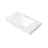 36" MURI Carrara White Sintered Stone Countertop and Undermount Ceramic Basin with Three Standard Pre-drilled Faucet Holes, NO Cabinet, NO Faucet and Sink Cover