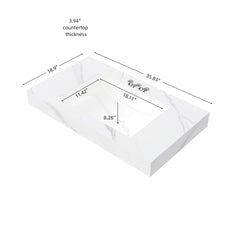 36" MURI Carrara White Sintered Stone Countertop and Undermount Ceramic Basin with Three Standard Pre-drilled Faucet Holes, NO Cabinet, NO Faucet and Sink Cover