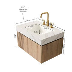 MURI 30" Bathroom Vanity&Sink, Floating Plywood Storage Cabinet with Drawer&Door, Carrara White Sintered Stone Top&Ceramic Basin with 3 Pre-drilled Faucet Holes, Pre-assembled, White Oak Woodgrain