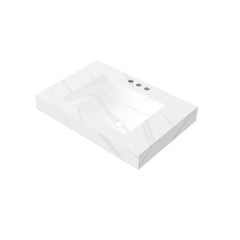 30" MURI Carrara White Sintered Stone Countertop and Undermount Ceramic Basin with Three Standard Pre-drilled Faucet Holes, NO Cabinet, NO Faucet and Sink Cover