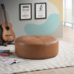 Rochelin Tan Leather Ottoman 36'' Floor Footrest Cushion