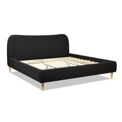 Roman Curved Headboard Upholstered Platform Bed, King, Ebony Black Boucle