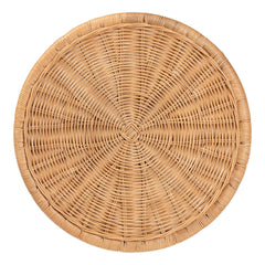 Round Natural Rattan End Table - Handwoven Wicker Drum Shape Accent Table for Living Room or Sunroom, Light Honey