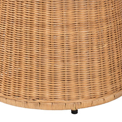 Round Natural Rattan End Table - Handwoven Wicker Drum Shape Accent Table for Living Room or Sunroom, Light Honey