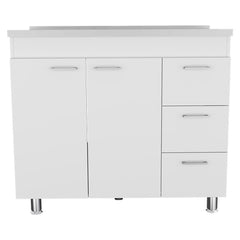 Ferretti Base Cabinet , Three Drawers, Double Door, Four Legs -White