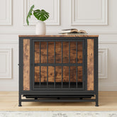 Dog Crate Furniture, Wooden Dog Crate Table, 27.48" Dog Kennel with 2 Sliding Doors and Thick Iron Door Frame, Decorative Pet Crate House for Small Dog Indoor Use(Rustic Brown)