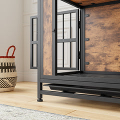 Dog Crate Furniture, Wooden Dog Crate Table, 27.48" Dog Kennel with 2 Sliding Doors and Thick Iron Door Frame, Decorative Pet Crate House for Small Dog Indoor Use(Rustic Brown)