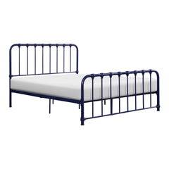 Metal Bed Blue Finish Queen Platform Bed 1pc, Bed in a Box