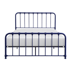 Metal Bed Blue Finish Queen Platform Bed 1pc, Bed in a Box