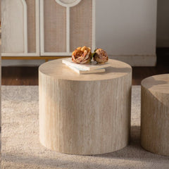 Nesting Coffee Table Set of 2 Round Wooden Coffee Tables Circle Modern Table for Small Space Living Room Bedroom Accent End Side Table