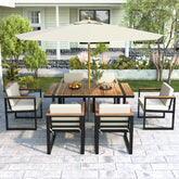 7 Pieces Outdoor Dining Set Patio Dining Table and Chair Set with and Removable Cushions for Patio, Backyard, Garden, Beige
