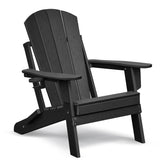 Folding Outdoor Adirondack Chair,HDPE All-weather Folding Fire Pit Chair, Ergonomic Design Patio Lawn Chair for Outside Deck Garden Backyardf Balcony,Black