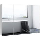 kleankin Lighted Medicine Cabinet with Mirror, 26" x 36" Wall Mounted Bathroom Mirror with Storage, 3-Color Bathroom Wall Cabinet with USB Charge, Adjustable Shelf, High Gloss White