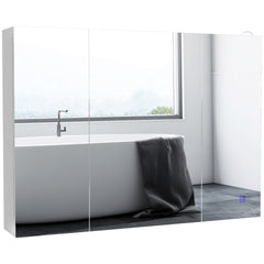 kleankin Lighted Medicine Cabinet with Mirror, 26" x 36" Wall Mounted Bathroom Mirror with Storage, 3-Color Bathroom Wall Cabinet with USB Charge, Adjustable Shelf, High Gloss White