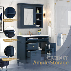 30'' Bathroom Vanity with Top Sink, Modern Bathroom Storage Cabinet with 2 Drawers and a Tip-out Drawer, Freestanding Vanity Set with Mirror Cabinet, Single Sink Bathroom Vanity