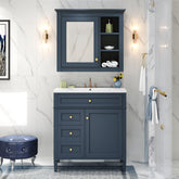 30'' Bathroom Vanity with Top Sink, Modern Bathroom Storage Cabinet with 2 Drawers and a Tip-out Drawer, Freestanding Vanity Set with Mirror Cabinet, Single Sink Bathroom Vanity