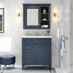 30'' Bathroom Vanity with Top Sink, Modern Bathroom Storage Cabinet with 2 Drawers and a Tip-out Drawer, Freestanding Vanity Set with Mirror Cabinet, Single Sink Bathroom Vanity