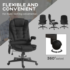 HOMCOM 6 Point Vibrating Massage Office Chair with Heat, Velvet High Back Executive Office Chair with Reclining Backrest, Padded Armrests and Remote, Black