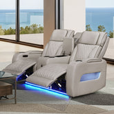 Jazz 74"W Ice Leather Aire Transformer Power Reclining Loveseat with Power Headrest, Bluetooth Speakers, LED Lights, USB & USB-C Ports, Storage & Cupholders