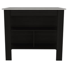 Cala Kitchen Island, Four Legs, Three Shelves -Black / Ibiza Marble