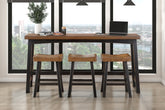 Transitional 4-Piece Counter Height Set, Table and Counter Height Stools Black and Brown Finish Solid Rubberwood Furniture