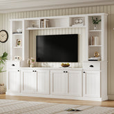 Minimalist Entertainment Wall Unit Set with Bridge for TVs Up to 75'', Ample Storage Space TV Stand with Adjustable Shelves, Modernist Large Media Console for Living Room, White (NEW SKU: SD000061AAK)