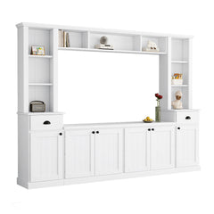 Minimalist Entertainment Wall Unit Set with Bridge for TVs Up to 75'', Ample Storage Space TV Stand with Adjustable Shelves, Modernist Large Media Console for Living Room, White (NEW SKU: SD000061AAK)