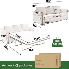 81.5" 2-in-1 Queen Convertible Sleeper Sofa Bed, Pull Out Couch Bed,3 seater sofa bed,with 3.35" Memory Foam Mattress ,Rivet handrail,Living Room, Apartment, Brown
