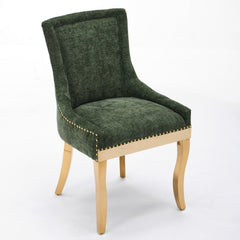 Chenille Dining Chairs, Modern Style with Curved Gold - Plated Legs & Rivet Trim, Upholstered Comfort for Dining/Lounge, Accent Seating with Textured Fabric & One - Piece Structure, Green,Set of 2