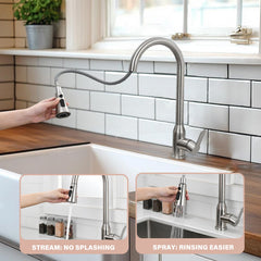 High Arc Single Handle Stainless Steel Brushed Nickle Kitchen Faucets with Pull Down Sprayer