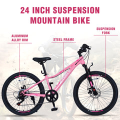 24 Inch 6-Speed Mountain Bike for Kids Boys and Girls