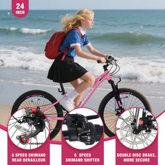 24 Inch 6-Speed Mountain Bike for Kids Boys and Girls